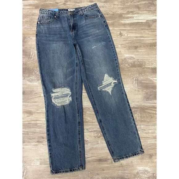 Abound Distressed High Rise Mom Jeans Denim Ankle Crop Women’s Sz 31 - Picture 1 of 7